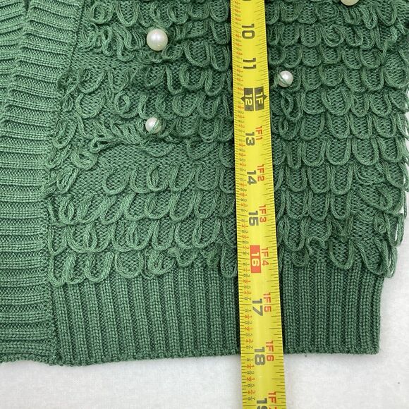 Mighty Fine Womens Lumpy Green Pearl Knit Short Cardigan Sweater Holiday-L - Picture 7 of 10